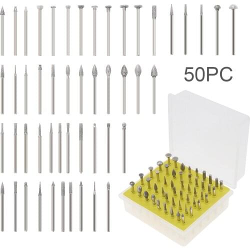 50pcs/lot Grinding Bits Diamond Coated Grinding Grinder Head Glass Burr with Plastic Box for Rotary Tools Hand Tools