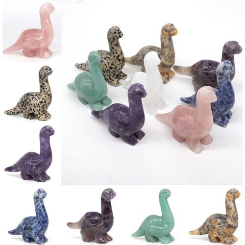 Dinosaur Figurine Natural Gemstone Quartz Crystals Healing Reiki Stones Carving Crafts Animal Statue Gift Room Decoration 2.7"