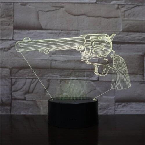 USB 3D Illusion Night Light Boys Room LED Table Lamp Pistol Image Nightlight Kids Birthday Gift APP Control Color Change Decor