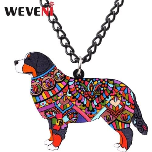 WEVENI Acrylic Bernese Mountain Dog Necklace Pendant Chain Choker Trendy Animal Jewelry Charms For Women Girls Wholesale Gift