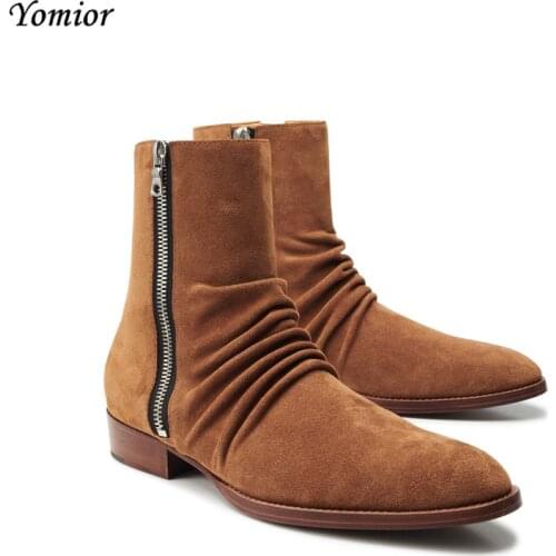 Yomior Autumn Winter New Cow Leather Men Ankle Boots Luxury British Vintage Fashion Chelsea Boots Pointed Toe Gentleman Boots