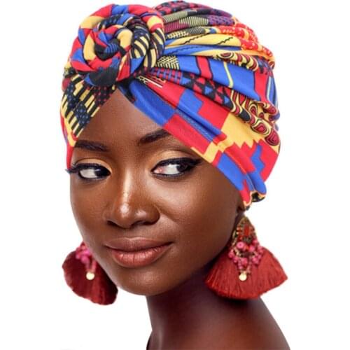 Women African Pattern Flower Turban New Fashion Muslim Turban Headscarf Headwrap Ladies Chemo Cap Bandanas Hair Accessories