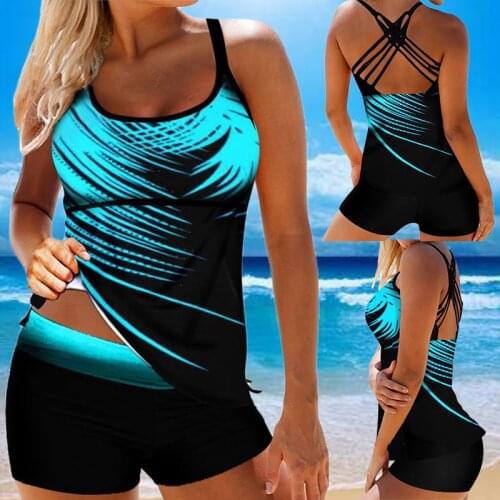 Women Tankini Swimwear Summer Sexy Backless Cross Back Tankini Set Plus Size Two Pieces Swimming Suits Female Bathing Beach Wear