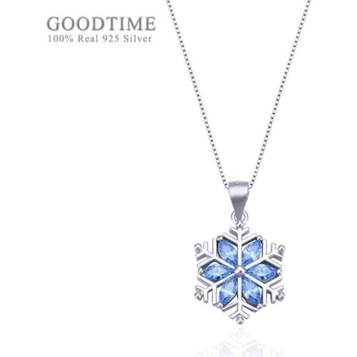 Fashion Women Pure 925 Sterling Silver Necklace Crystal Necklace Creative Snow Clavicle Blue Zircon Chain Necklace Gift For Girl
