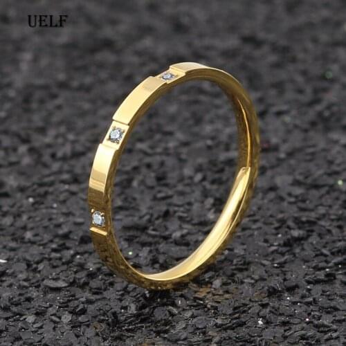 Uelf Classic Titanium Steel Rings Jewelry Gold Color Cubic Zirconia Wedding Engagement Rings For Women Anneaux