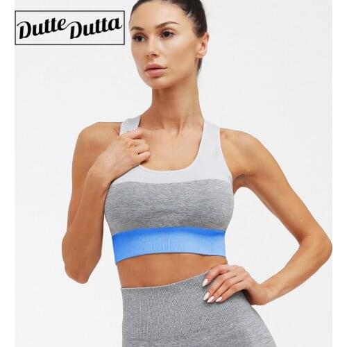 Womens New Knitted Seamless Sports Underwear Contrast Color Stitching Sports Tops Running Gym Bra Shockproof Bra