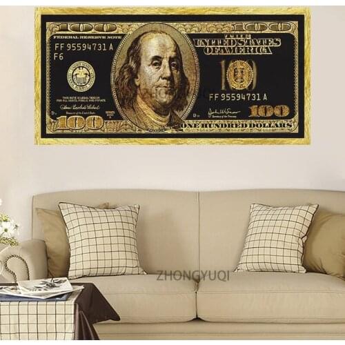 Golden Dollar Inspirational Canvas Art Posters And Prints Silver Money Canvas Paintings On the Wall Art Picture For Living Room
