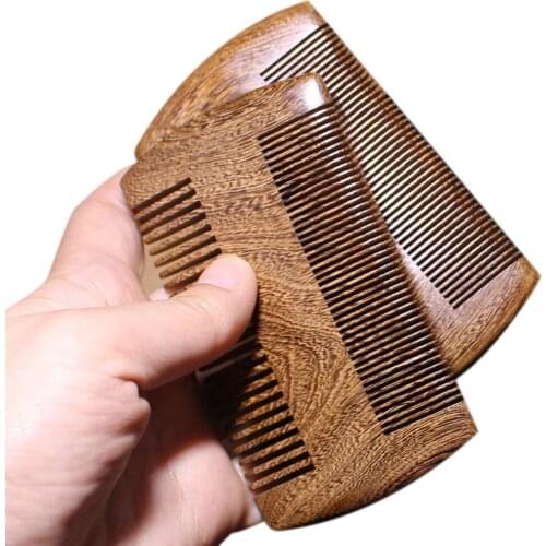 2Pcs/ set Beard Comb Natural Sandalwood Wooden Moustaches Combs Dual Action Teeth Beard Comb, Great for Head Hair