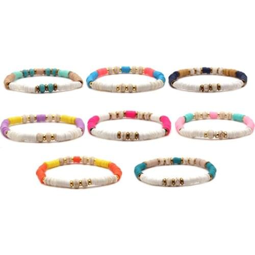 5mm Polymer Clay Shells Heishi Rammel Beads Stretch Bracelet Women Men 2020 New Fashion Red White Black Summer Surfer Jewelry