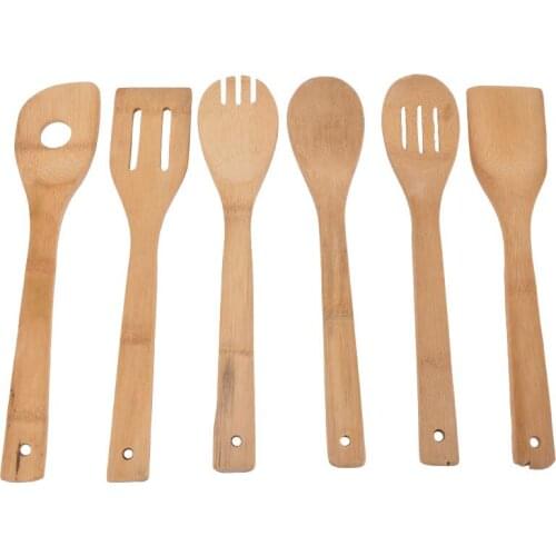 6Pcs Bamboo Shovel Tableware Kitchen Accessories Portable Cookwear Wooden Utensil Kitchen Cooking Spoon Spatula Mixing Wood Tool