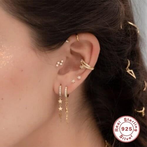 Canner 1 Pair 100% Real Sterling 925 Silver Luxury Zircon Lightning Piercing Stud Earring For Women Fashion Jewelry For Party