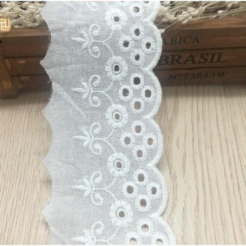Free Shipping 5 Meters 6.5cm White Embroidered Cotton Lace Fabric Lace Cloth for DIY Accessories