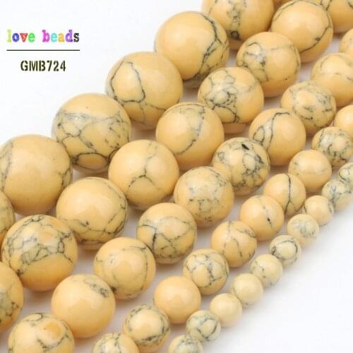 Yellow Howlite Stone Beads for Jewelry Bracelet Making Round Loose Beads Strand 15'' 4/6/8/10/12mm
