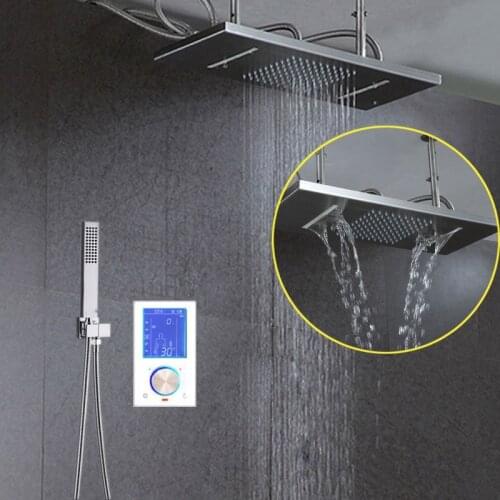 Digital Display Shower Set Intelligent Thermostatic Shower System Mixing Valve Rectangle 55*23cm Shower Head Rainfall Waterfall