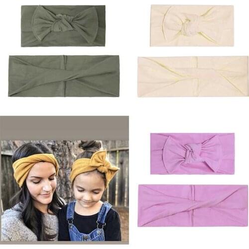 CN 2PCS/Set Parent-Child Headband Solid Color Newborn Baby Hairband Comfortable Baby Hair Band Elastic Headband Hair Accessories