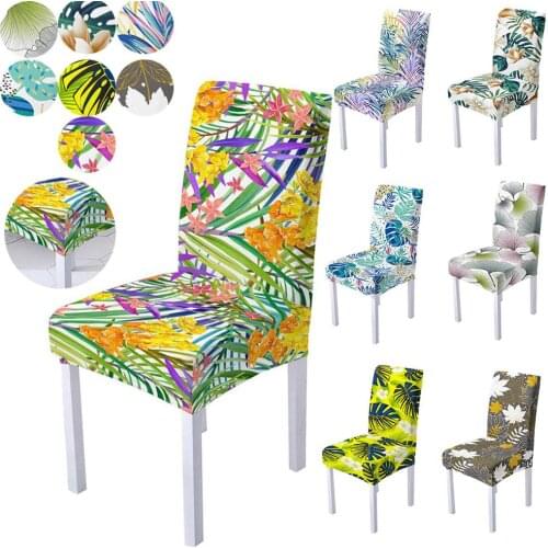 Colorful Tropical Leaf Flower Printed Elastic Chair Seat Cover for Home Hotel Wedding Banquet High Back Chair Protective Cover