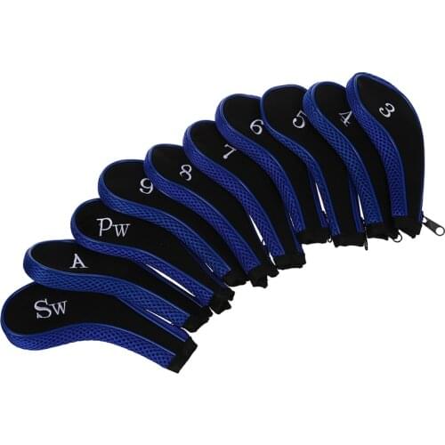 ELOS-10pcs Neoprene Golf Club Covers Iron Golf Club Head Cover Protector Set Blue