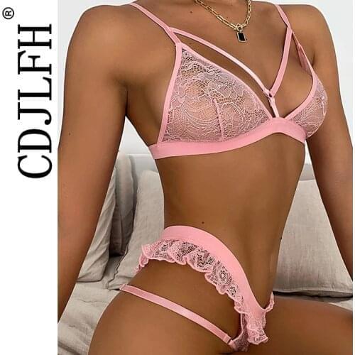 Underwear Sexy Hot Erotic Bra Set Women Thin Fitness Wire Free Lace Lingerie Set Sexy Hollow Temptation Lenceria Bra & Panty Set