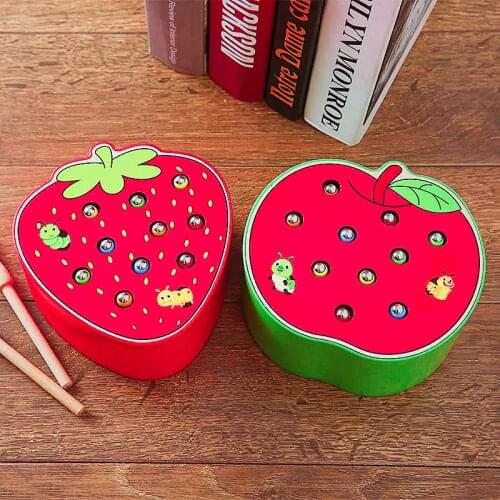 Technology Childhood Early Educational Funny Wooden Baby Block Toys Kids Magnetic Stick Catch Worm Game Color Cognitive Magnetic