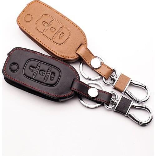 For Renault car leather key cover Megane Kangoo Modus car key 3 button folding cases protect shell car keys accessories