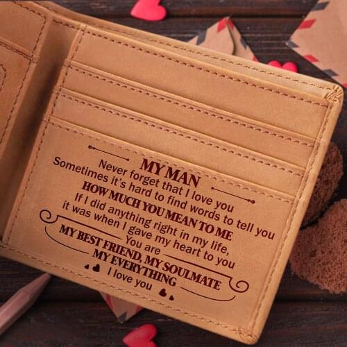 VE3001-3015 To My Man Husband Laser Engraved Wallet Leather Wallets Short Purse Card Holder Bifold Vintage Birthday Gift Box