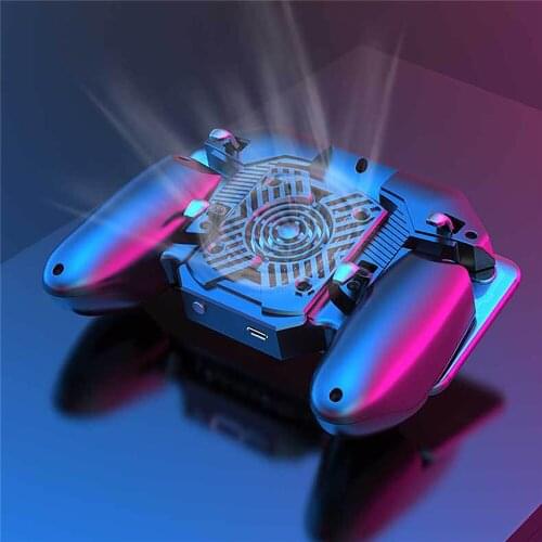 L1 R1 Game Trigger Controller for PUBG Games Six Finger Mobile Gamepad with Rechargeable Cooling Fan for IOS Android Phones