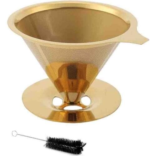 Pour over Coffee Dripper Paperless Cone Filter Coffee Strainer Manual Reusable Stainless Steel Double Mesh Liner