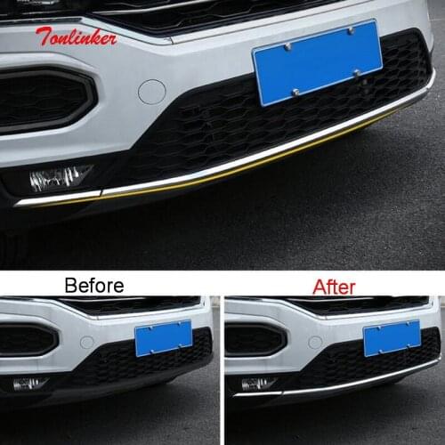 Tonlinker Exterior Front Racing bumper Cover sticker for Volkswagen T-ROC 2017-19 Car Styling 3PCS Stainless steel Cover sticker