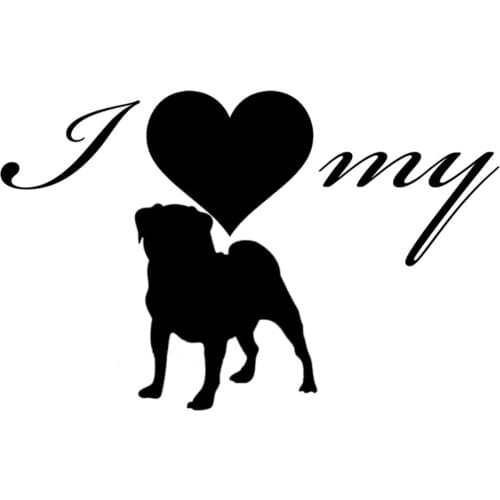 I Love My Dog Stickers Pug Dog Silhouette Vinyl Car Decals Decor Removable L349