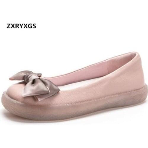 2019 Newest Elegant Bow Soft Bottom Soft Cowhide Leather Shoes Flat Shoes Woman Fashion Shoes Comfortable Non-slip Casual Shoes
