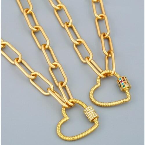 Crystal Heart Necklace For Women Gold Statement Necklace Chain With Carabiner Lock Clasp Punk Fashion Jewelry Gift wholesale