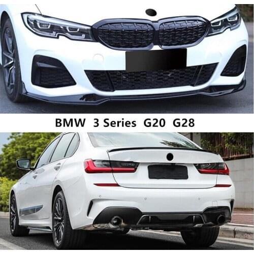 Front & Rear Lip Spoilers For BMW 3 Series G20 G28 2019 2020 2021 2022 High Quality PP Bright Black Bumper Diffuser