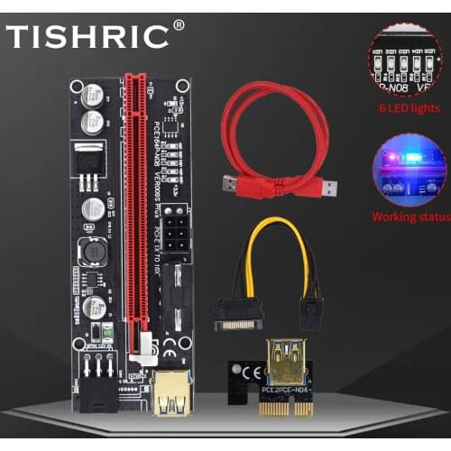 TISHRIC Newest VER009s Plus Riser Card USB 3.0 PCI-E 1X TO 16x Extender Mining Miner Adapter Card Sata 15Pin To 6Pin Power Cable
