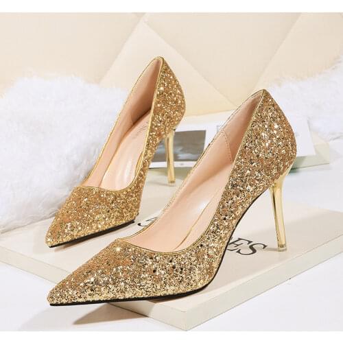 9CM PUMPS sexy pointed high heels sequined womens shoes stiletto wedding shoes bridesmaid dinner womens shoes