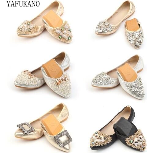 Size 31-45 Hot Crystal Flats Ballet Fox Designer Shoes Rhinestone Women Designed Girl Flower Pointed Toe Silver Shoes Loafers