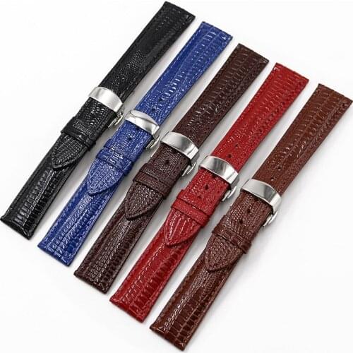 CARLYWET 18 20 22mm Leather Lizard Grain Replacement Wrist Watch Band Belt Strap With Silver Polished clasp For Seiko Tudor Tag