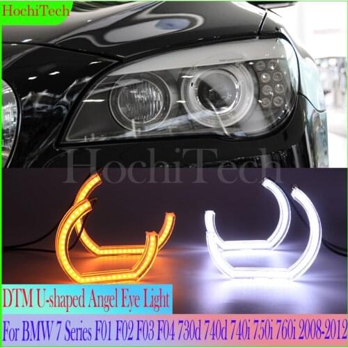 Crystal DTM U-shape LED Angel Eye White and Yellow Turn Signal Light For BMW 7 Series F01 F02 F03 F04 730d 740d 740i 2008-2012