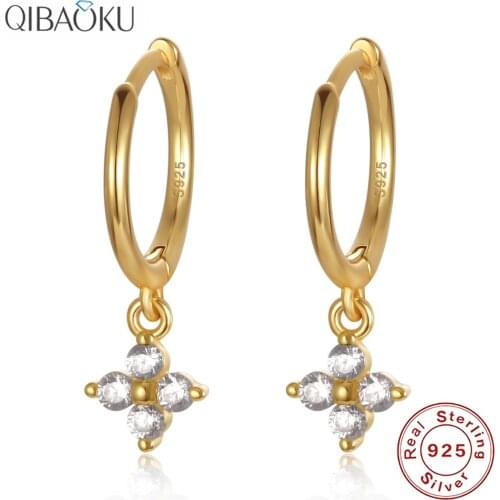 Sterling Silver 925 Earrings Small Simple Shiny Zircon Gold Color Hoop Earrings Cute Fashion Circle Earrings for Women