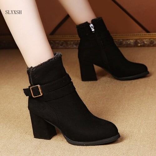 SLYXSH 2018 newWomen Ankle Boots Boots Side Zipper Belt Buckle Booties Party Boots