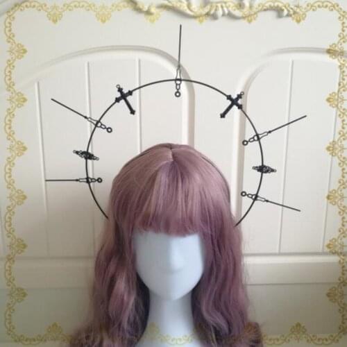 Baroque Tiara Notre Dame Halo Headdress Cosplay Goddess Virgin Mary Hair Crown Gothic Headwear Punk Props