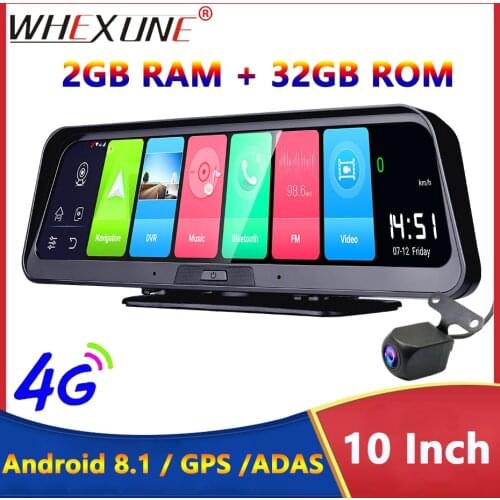 WHEXUNE 4G Car DVR ADAS Android Smart rearview mirror navigation Video Recorder car dvr with two cameras APP Remote Monitor 1080
