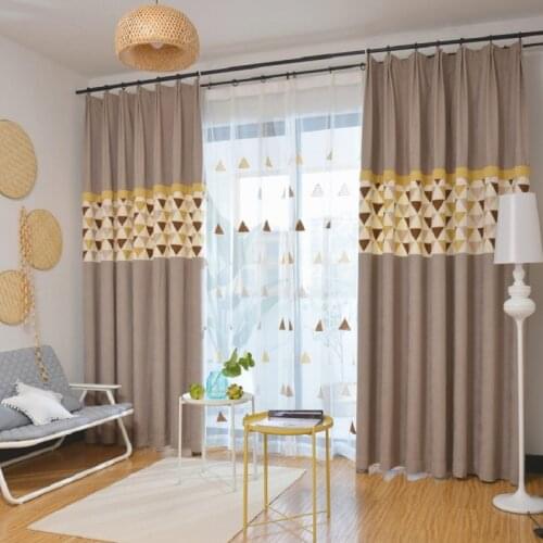 Nordic Geometric Embroidered Curtains Fashion Simple Bedroom Living Room Blackout Curtains