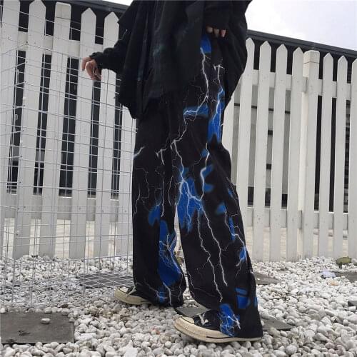 Y2k Lightning Womens Pants Harajuku Street Retro Casual Trousers for Female Aesthetic Egirl Hip Hop Joggers ALT Wide Leg Pants