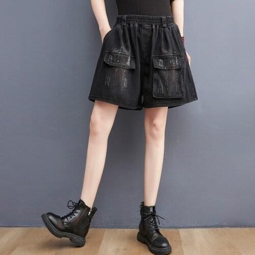 Women Summer Casual Jeans Shorts New Arrival 2021 Fashion Street Style Double Pocket Loose Female Elastic Waist Denim Pants B800