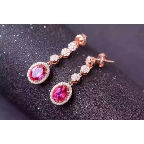 Natural pink topaz stone drop earrings 925 silver Natural gemstone earring women Classic elegan drop Earrings for engagement