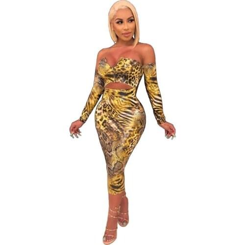Women long sleeve 2 pieces outfits sexy summer printing lady sexy tops and midi skirt set DYS292
