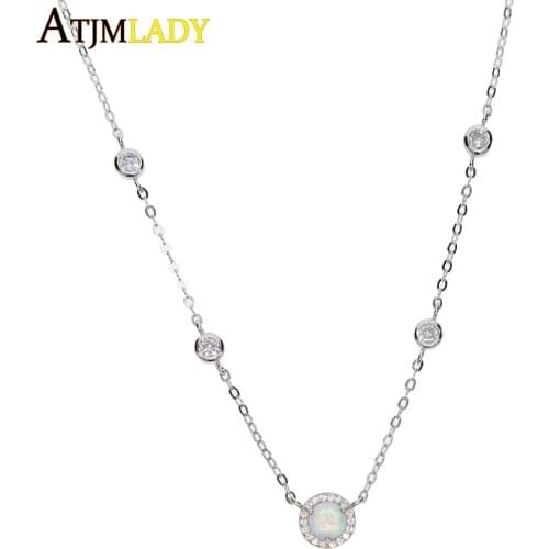 Hot Sale New Collier Maxi Necklace Collares 925 Sterling Opal Jewelry Minimalist Single Charm Thin Chain Necklace Fashion