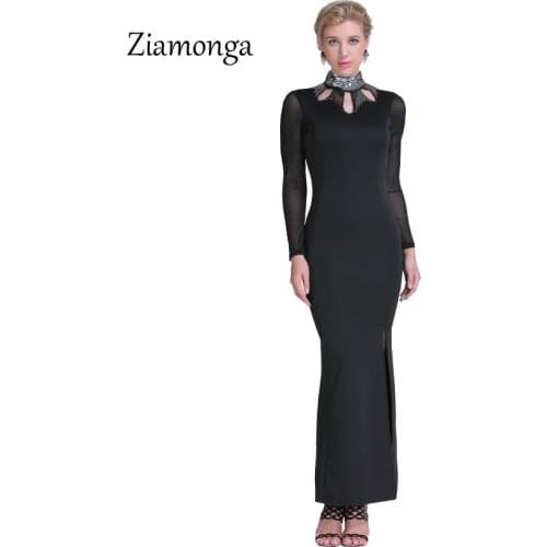Ziamonga Sexy Lady Black Maxi Dress 2017 New Arrival Winter Long Sleeve Cut Out Vestido Longo Feminino Long Evening Party Dress