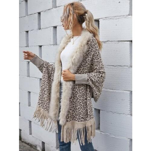 Fur Collar Winter Shawls And Wraps Bohemian Fringe Oversized Cardgians Women Ponchos And Capes Batwing Sleeve Tassel Cardigan
