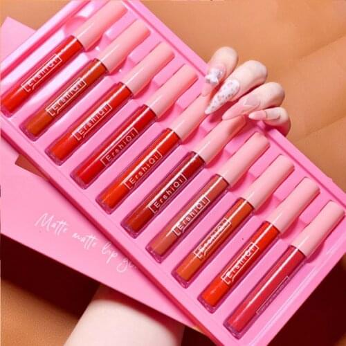 10pcs/set Matte Lip Glaze Set Waterproof Moisturizing Lip Tints Lasting Not EasyTo Fade Lip Gloss Liquid Lipstick Cosmetic TSLM2